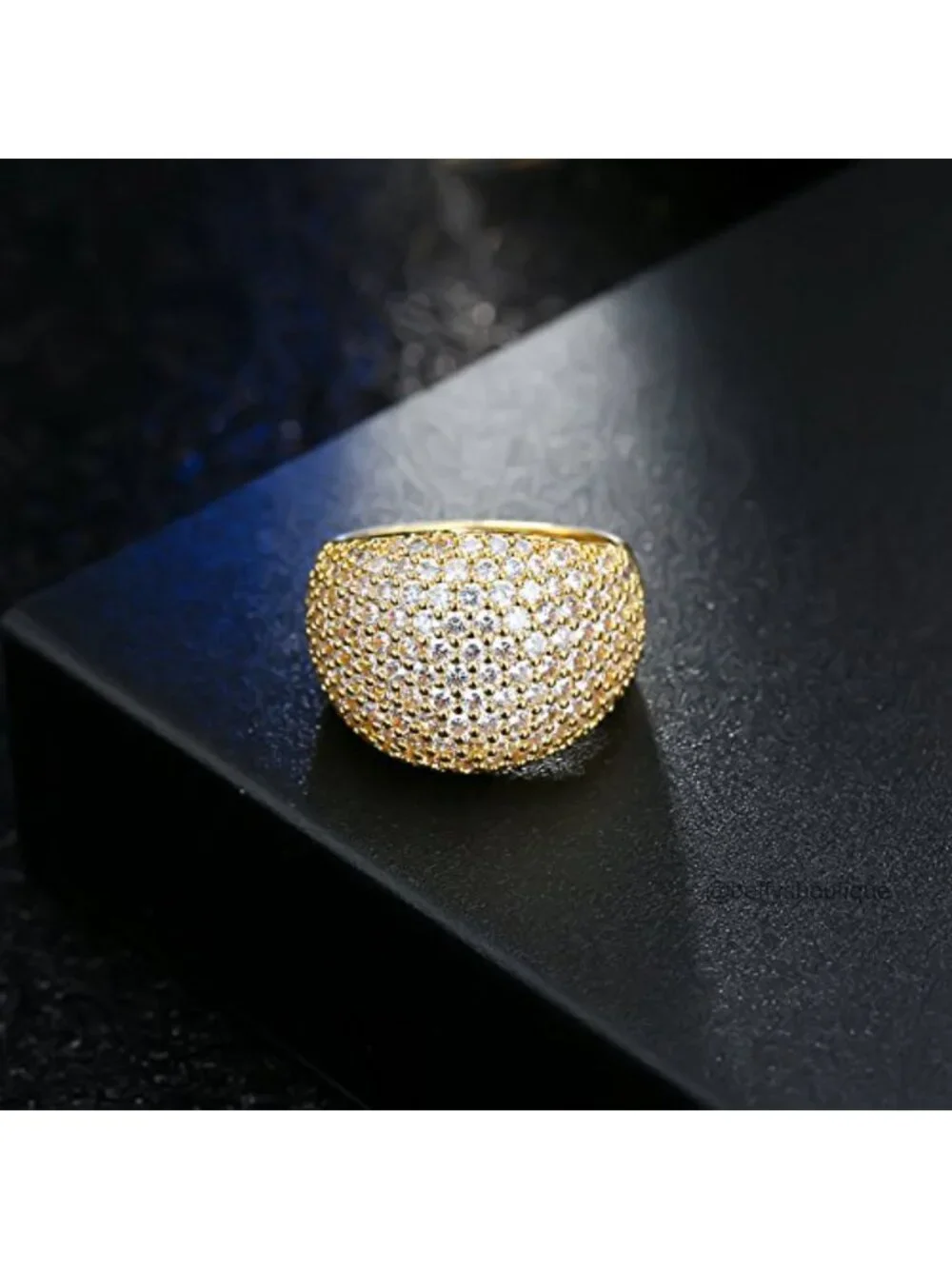 Diamond Accent Statement Ring, Cubic Zirconia Halo Ring, Brass Yellow Gold